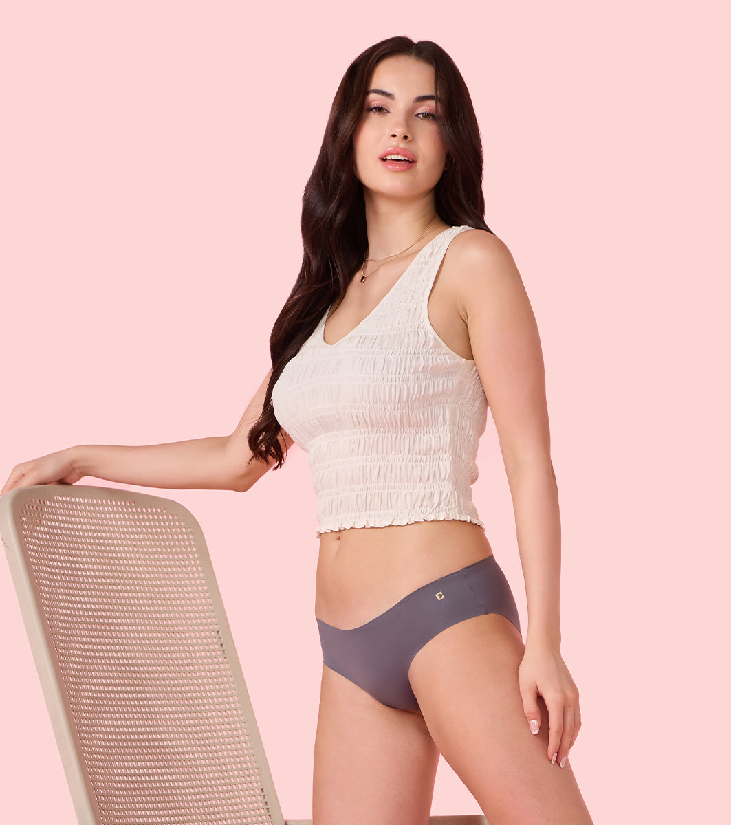 Enamor Innovations Invisi, All Day Comfort, Low Waist Bikini Panty for Women - Free Cut, Regular Coverage - PB40 (Ink Grey)