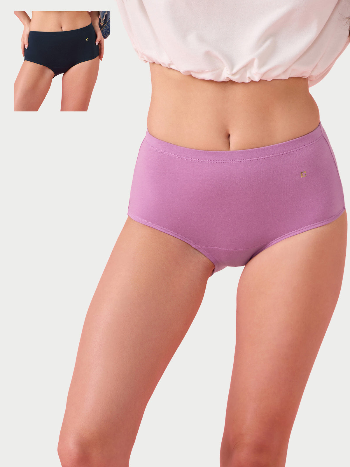 Enamor CW17 Chic Stretch Cotton, All Day Comfort, High Waist Brief - Breathable, Antimicrobial with Stain Release, Inner Elastic, Full Coverage - Pack of 2 (Multicolorsolid)