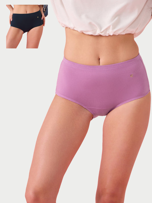 Enamor CW17 Chic Stretch Cotton, All Day Comfort, High Waist Brief - Breathable, Antimicrobial with Stain Release, Inner Elastic, Full Coverage - Pack of 2 (Multicolorsolid)
