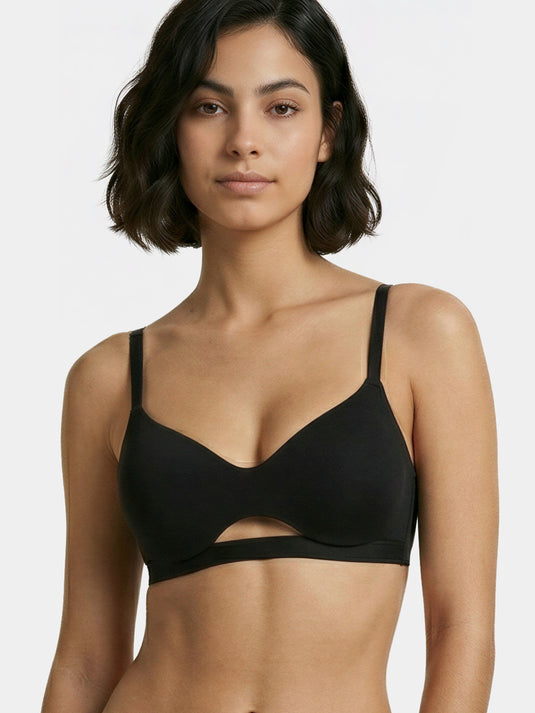 Enamor Innovations CloudSoft, Invisi Neckline Women's Cotton Everyday T-Shirt Bra - Padded, Wirefree, Medium Coverage - A032 (Black)