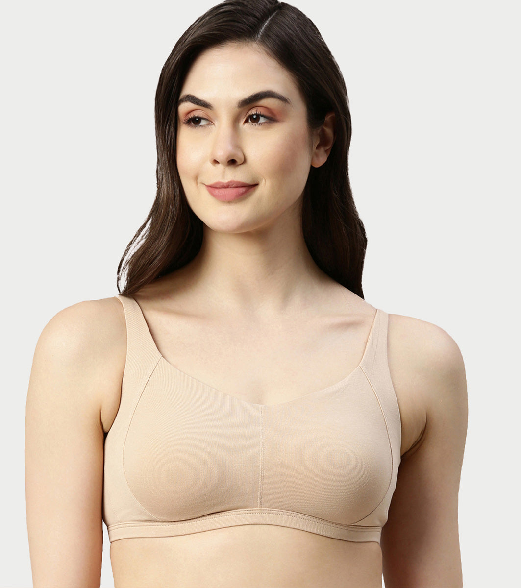 Enamor Innovations Intellifresh Antimicrobial Minimizer Everyday Cotton Bra for Women - Padded, Wirefree, Full Coverage - A058 (Pale Skin)