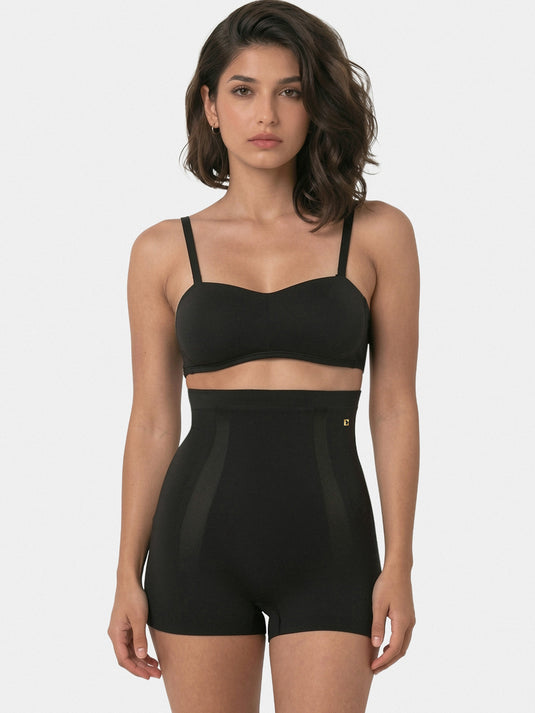 Enamor Cotton Bonded Shapewear for Women, High Waist, Ultra Smooth Everyday Tummy Shaping Shorty - BR13 (Black)