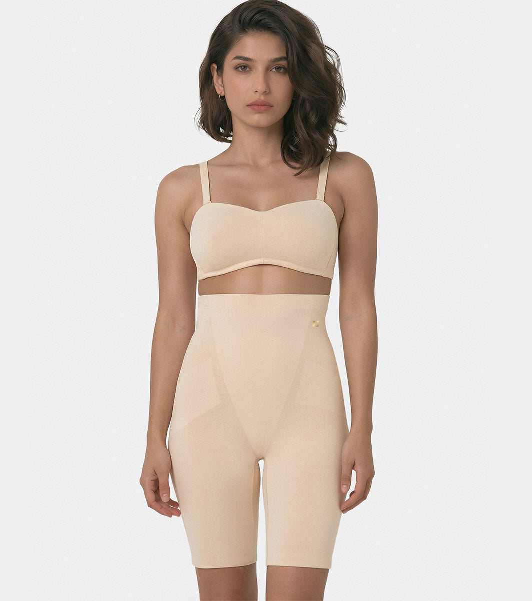 Enamor Cotton Bonded Thigh Shapewear for Women, Ultra High Waist, Ultra Smooth, with Everyday Tummy & Thigh Shaping - TS10 (Soft Skin)