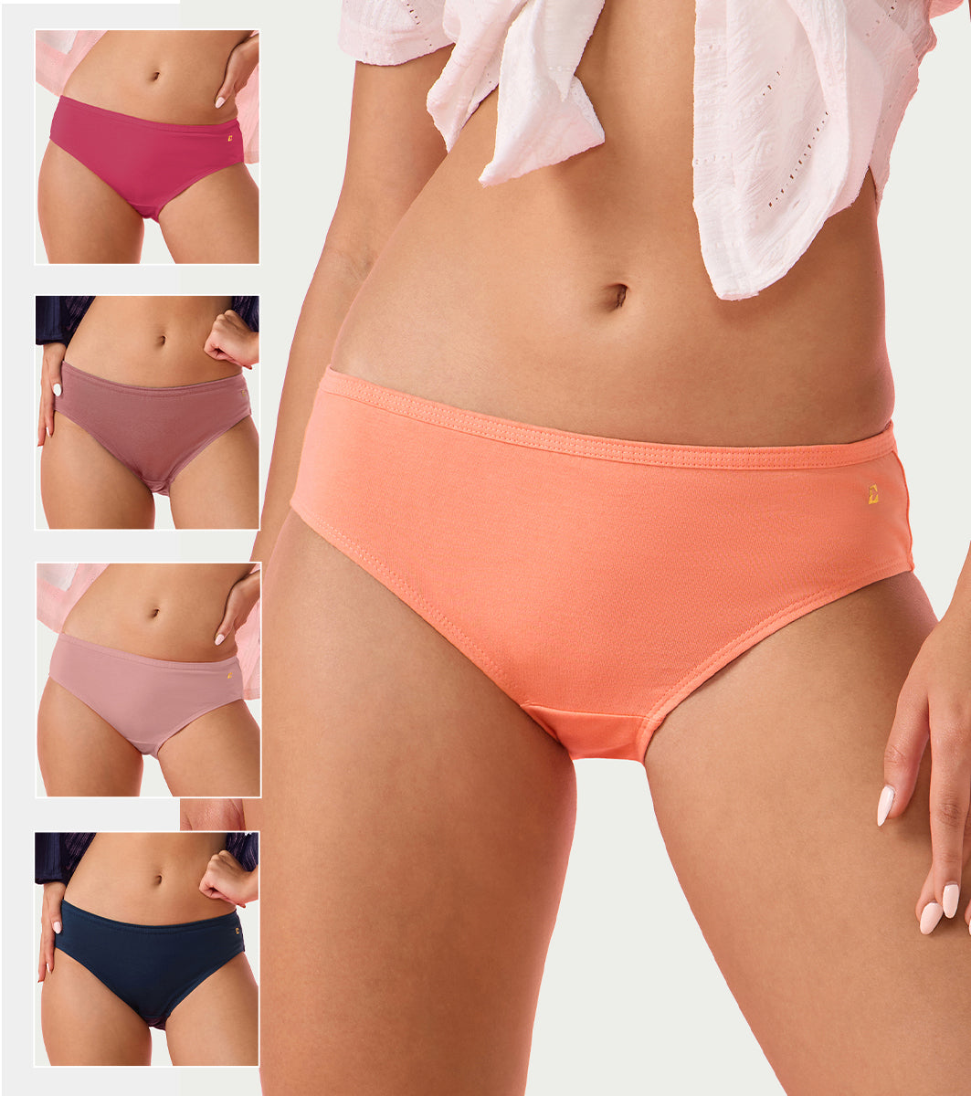 Enamor CH03 Chic Cotton, All Day Comfort, Mid Waist Hipster Panty for Women - Naturally Breathable, Antimicrobial with Stain release, Inner Elastic, Full Coverage -  Pack of 5 (Multicolorsolid)
