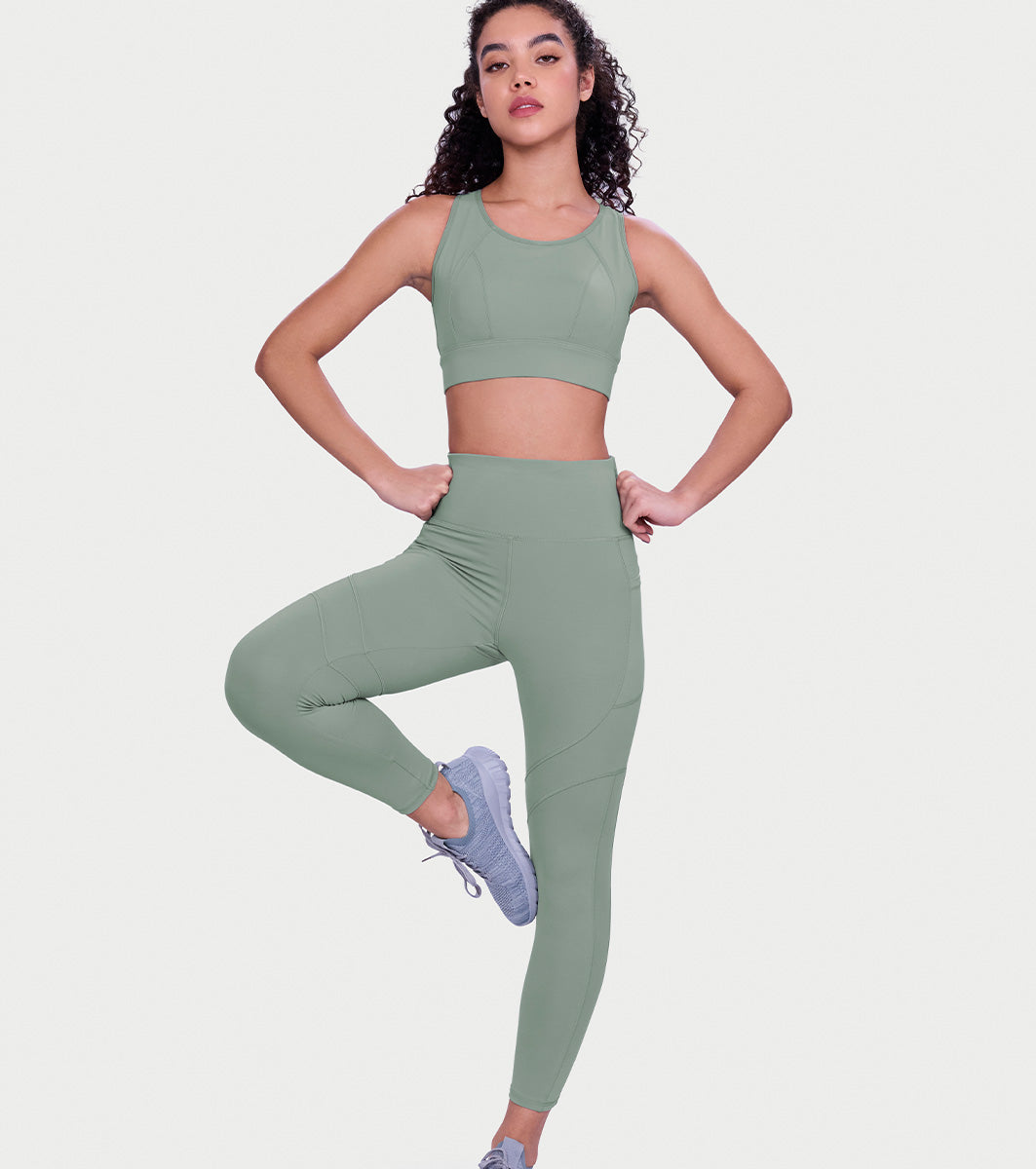 Enamor 7/8th length Dry Fit High Waist Workout Leggings For Women - Held in Fit - A610 (Sage Green)
