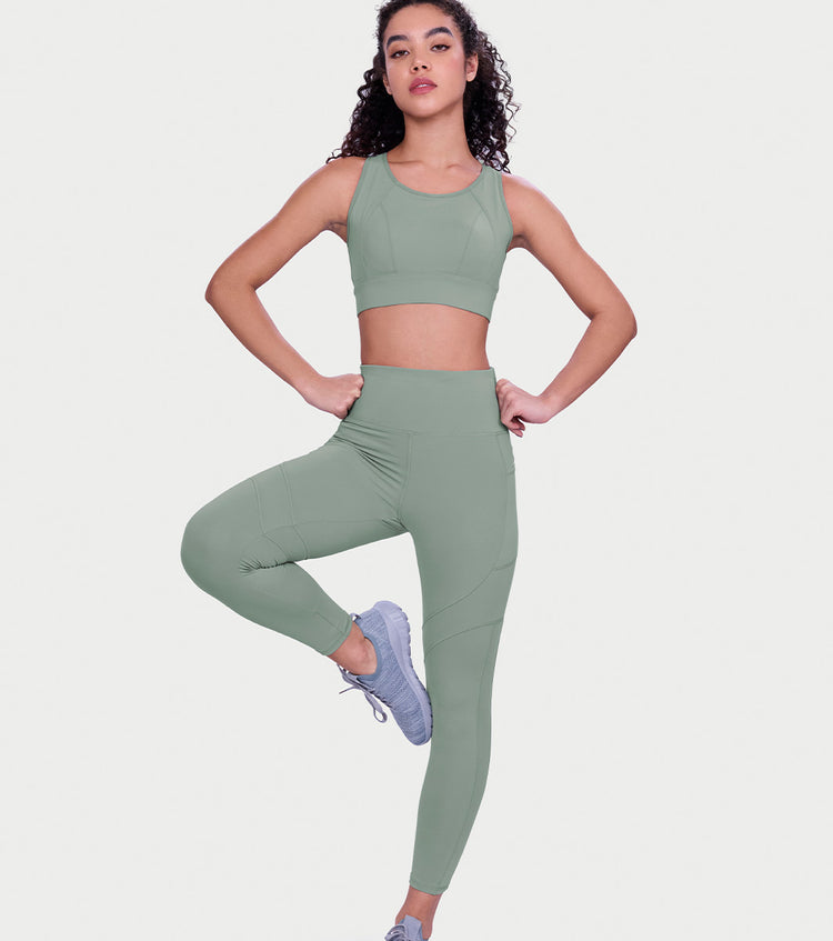 Enamor 7/8th length Dry Fit High Waist Workout Leggings For Women - Held in Fit - A610 (Sage Green)