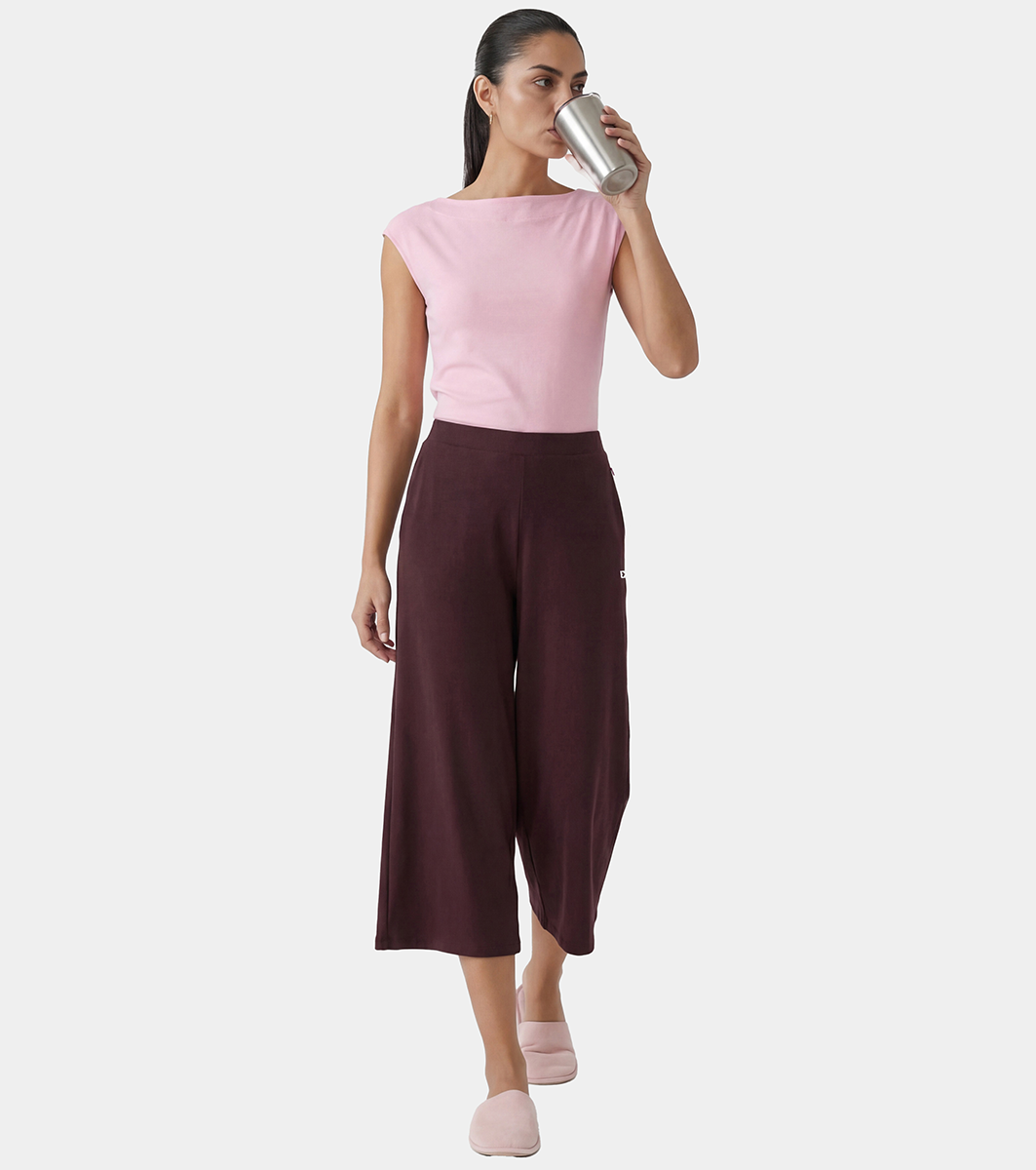 Enamor Mid Rise Crop length Slip on Shop In Culotte For Women - Relaxed Fit, Super Soft - E064 (Choco Fudge)