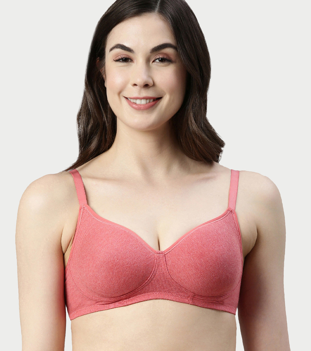 Enamor Innovations Fabcool Encircled  Side Support Shaper, Non Padded, Wirefree, High Coverage, Women's Cotton Everyday Bra  - A042 (Available in Plus Sizes) (Tomato Melange)