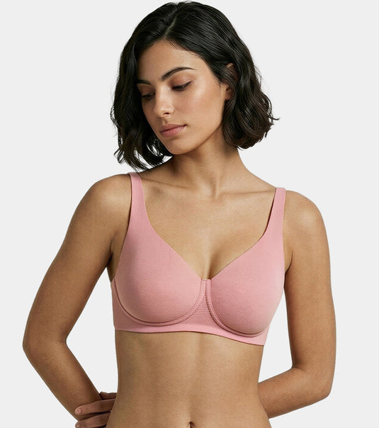 Enamor Bamboo Cotton IO05, Plunge, Everyday Women's T-Shirt Bra - 3X Softer, 4X more Absorbent & Antimicrobial, Padded, Wirefree, High Coverage (Rose Blush)