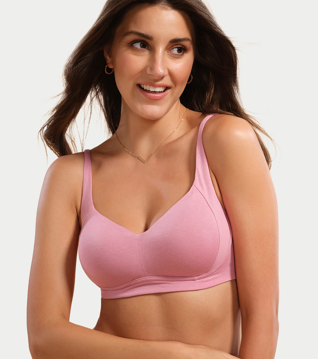 Enamor Innovations Bamboo Bliss, Everyday, Full Support, Women's T-Shirt Bra - Super Soft, Naturally Absorbent & Antimicrobial, Padded, Wirefree, High Coverage- A077 (Rose Blush)