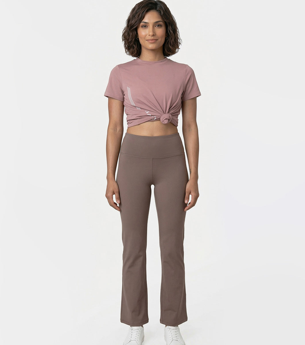 Enamor Fav Flare Pants – Butter-soft dry-fit, high-rise support & sleek flared style -A407 (Chocolate Brown)