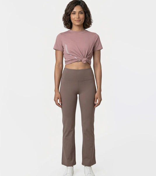 Enamor Fav Flare Pants – Butter-soft dry-fit, high-rise support & sleek flared style -A407 (Chocolate Brown)