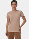 Enamor Short Sleeve Crew Neck Regular Length Basic Dry Fit Workout Crew T-Shirt for Women - Relaxed Fit, Quick Dry, Antimicrobial - A309 (Warm Taupe Melange)