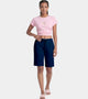 Enamor Mid Rise Knee length Drawstring Closure City Shorts For Women - Slim Fit, Soft and Breathable Cotton - E044 (Navy)