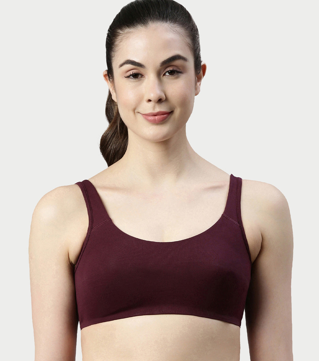 Enamor Low Impact Women's Cotton Everyday Sports Bra - All Day Comfort, Non Padded, Wirefree, High Coverage - SB06 (Grapewine)