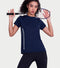 Enamor Short Sleeve Crew Neck Regular Length Basic Dry Fit Workout Crew T-Shirt for Women - Relaxed Fit, Quick Dry, Antimicrobial - A309 (Navy Melange - Active Reflective)