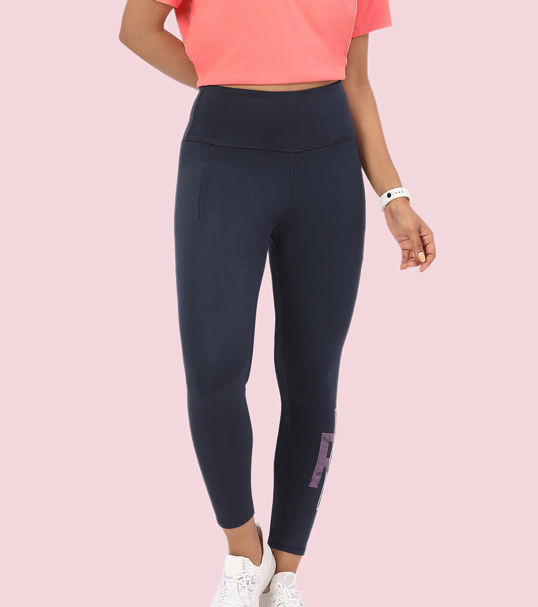 Enamor A606 Women's High Waist Workout Leggings with Elasticated Waistband - Navy Run Faster