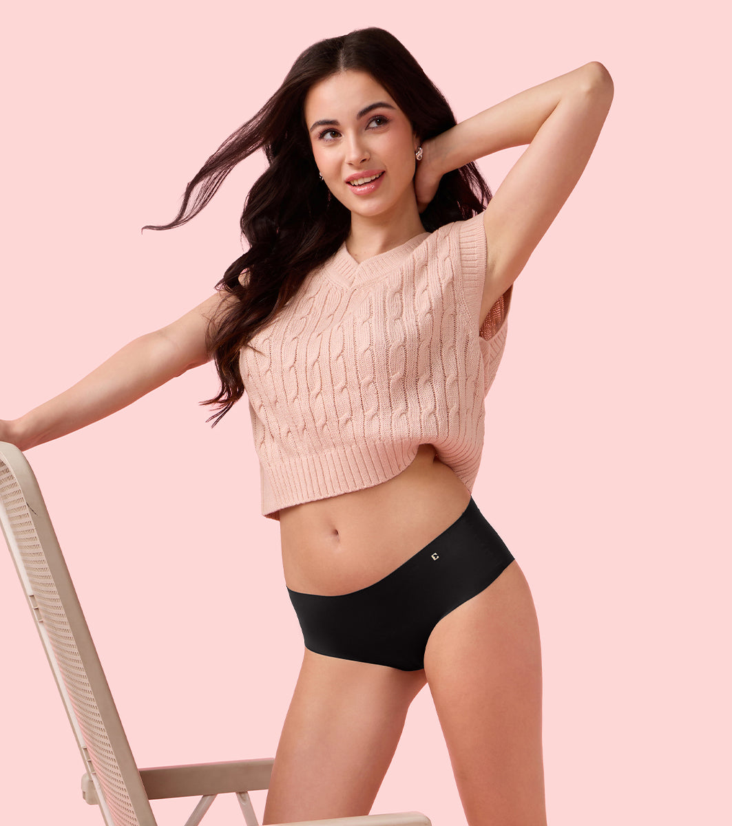 Enamor Innovations Invisi, All Day Comfort, Mid Waist Hipster Panty for Women - Free Cut, Full Coverage - PH40 (Jet Black)