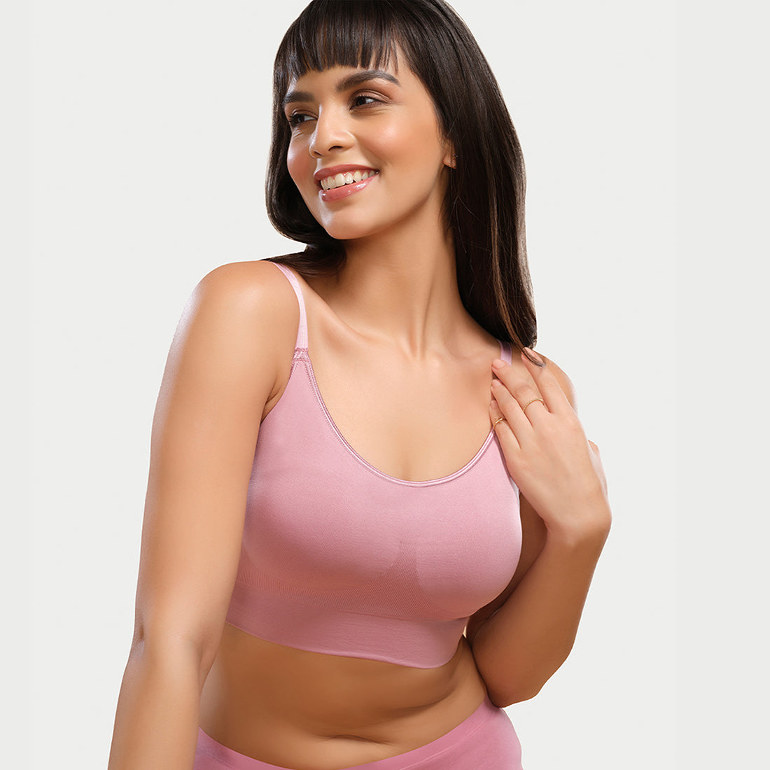 Enamor FlexiFree F037 Ultimate Comfort Seamless No -pinch T-shirt Bra for Women- High Coverage, Padded and Wirefree - Orchid Smoke