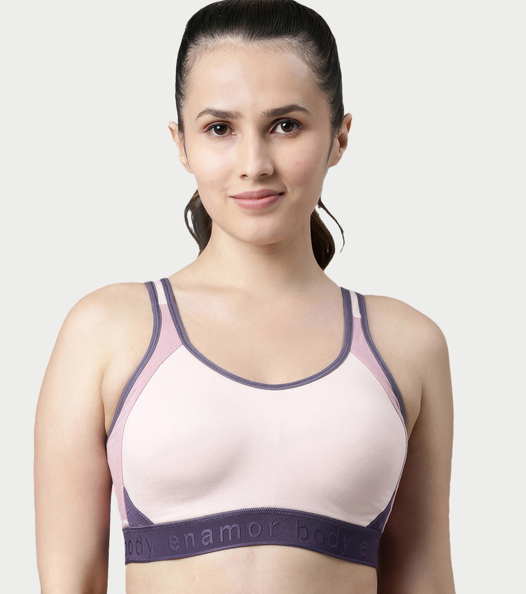 Enamor Innovations Antimicrobial, Side Shaper, Women's Cotton Medium Impact Sports Bra -  Fixed cup, Padded, Wirefree, High Coverage - SB28 (Parfait Pink)
