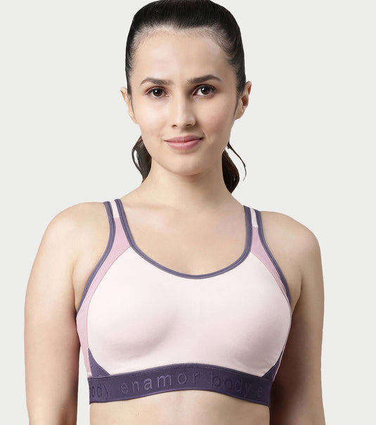 Enamor Innovations Antimicrobial, Side Shaper, Women's Cotton Medium Impact Sports Bra -  Fixed cup, Non-Padded, Wirefree, High Coverage - SB28 (Parfait Pink)