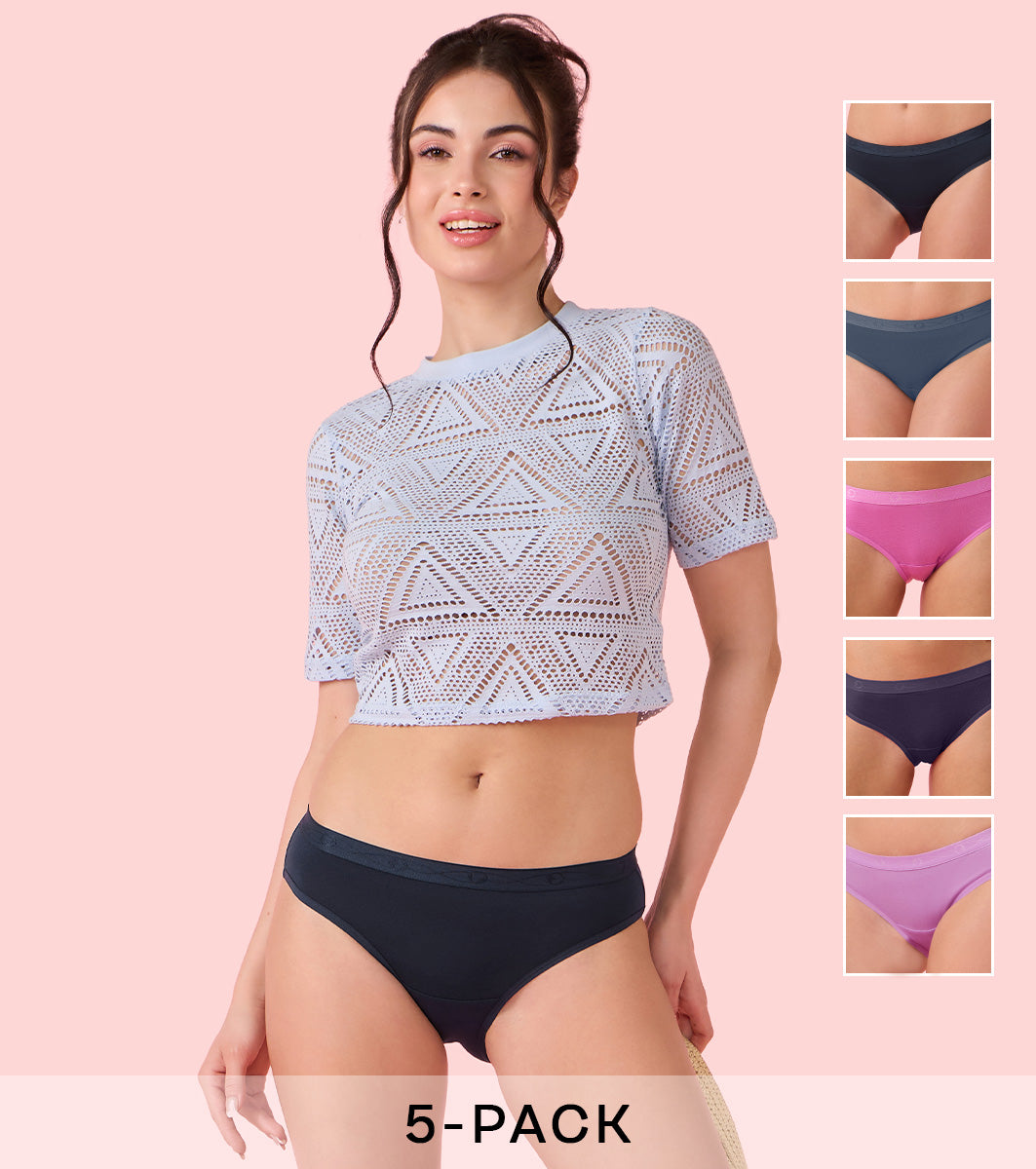Enamor Chic Cotton, Naturally Breathable Cotton, All Day Comfort, Low Waist Brief Panty for Women - Regular Coverage - CB07 Pack of 5 (Multicolorsolid)
