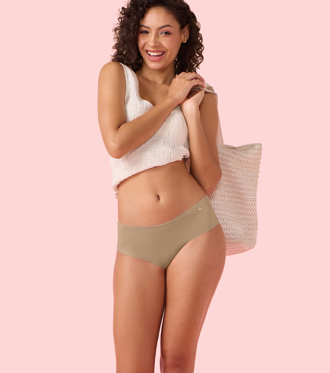 Enamor Innovations Invisi, All Day Comfort, Mid Waist Hipster Panty for Women - No Visible Panty Lines, Sweat wicking, Free Cut, Full Coverage - PH40 (Honey Beige)