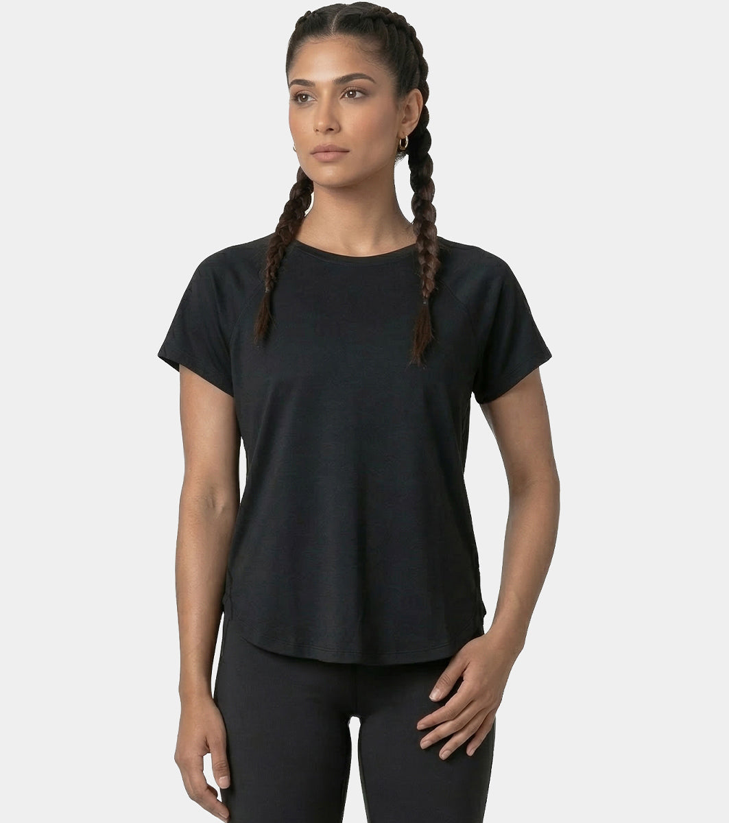 Enamor Cut N Sew Tee, Relaxed Fit, High-Low Hemline - A315 (Jet Black)