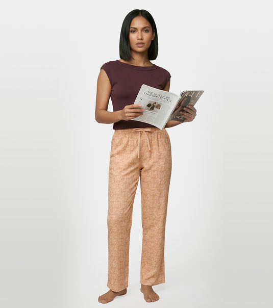 Enamor Mid Rise Full Length Adjustable drawstring Hangout Pant For Women - Relaxed Fit, Combed Cotton - E4A5 (Strip Floral Print)