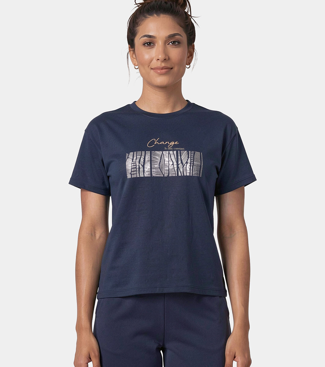 Enamor Active Graphic Tee – breathable, sweat-wicking all-day comfort - A321 (Navy/Change Graphic)