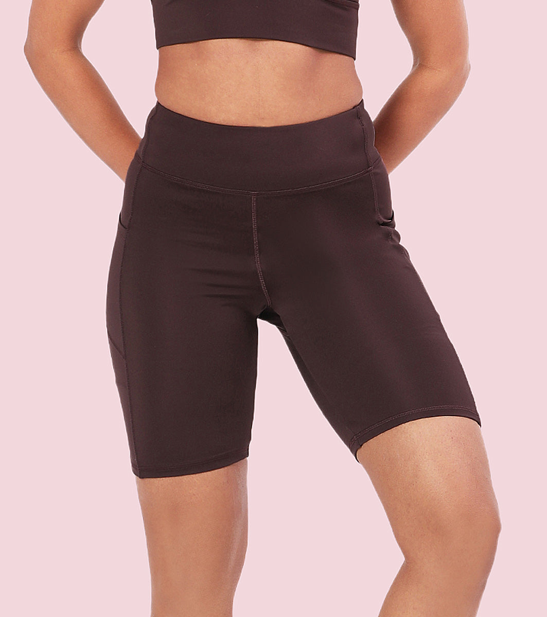 Enamor A703 Women's Active Panel Quick Dry Knee Length Tights with Side Pockets - Choco Fudge
