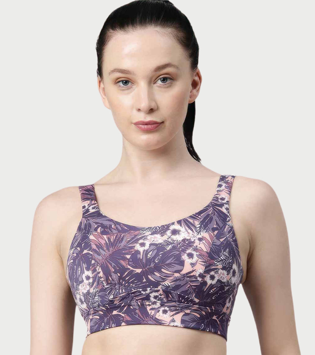 Enamor Innovations Fab-fresh Breathable cup, Women's High Impact Sports Bra - Convertible, Padded, Wirefree, Full Coverage - SB18 (Lilac Run)