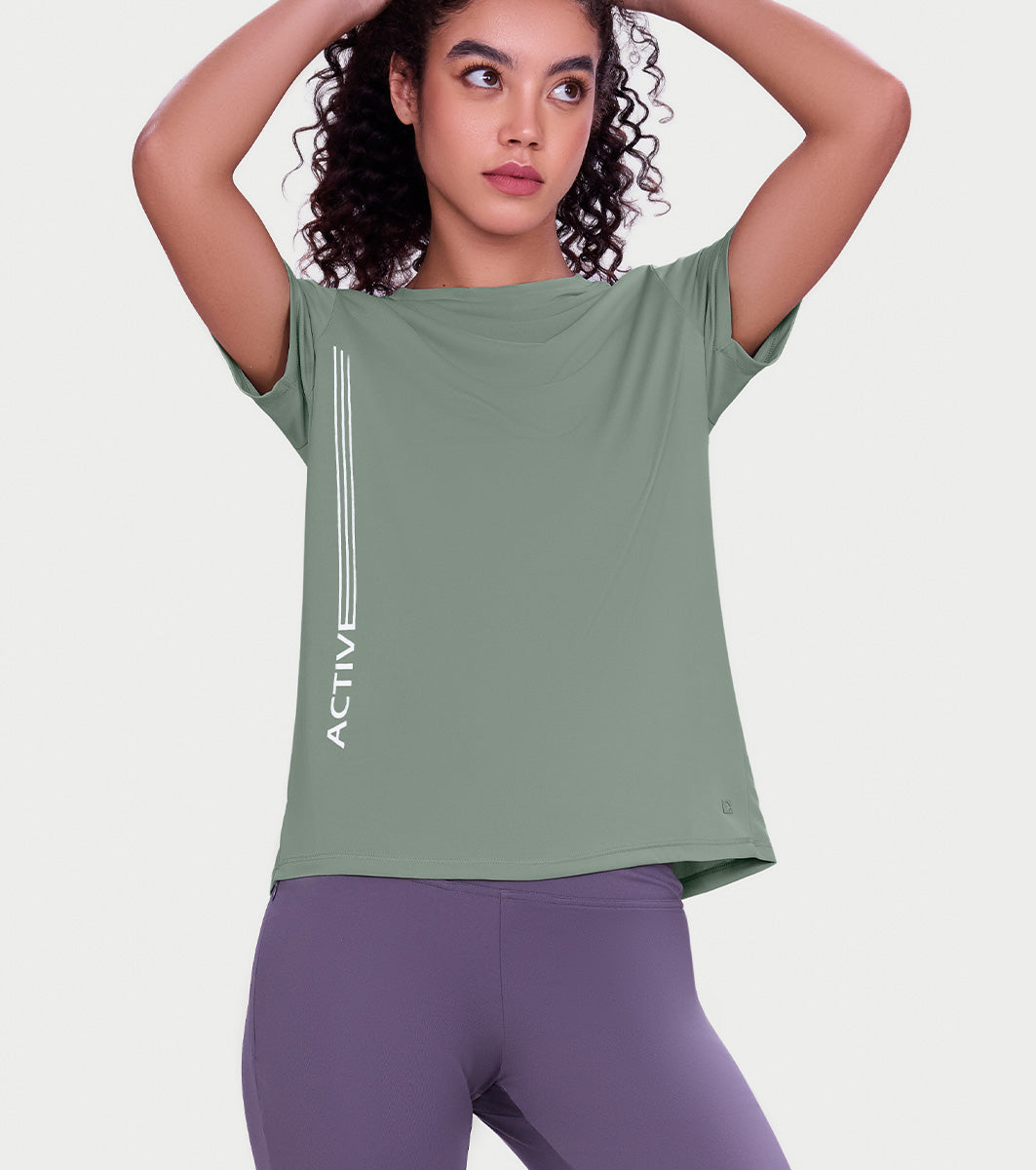Enamor Short Sleeve Crew Neck Regular Length Basic Dry Fit Workout Crew T-Shirt for Women - Relaxed Fit, Quick Dry, Antimicrobial - A309 (Ice Green)