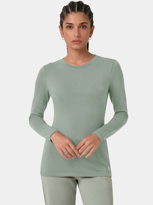 Enamor Full Sleeve Crew Neck Regular Length Basic Crew T-Shirt For Women - Slim Fit, Soft and Breathable Stretch Cotton - E057 (Iceberg Green)