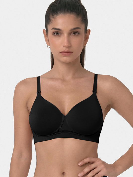 Enamor Bamboo Airflow High Coverage T-Shirt Bra – IB65, Airflow Vent, High Coverage, Anti-Rash Freshness, All-Day Comfort (Black)