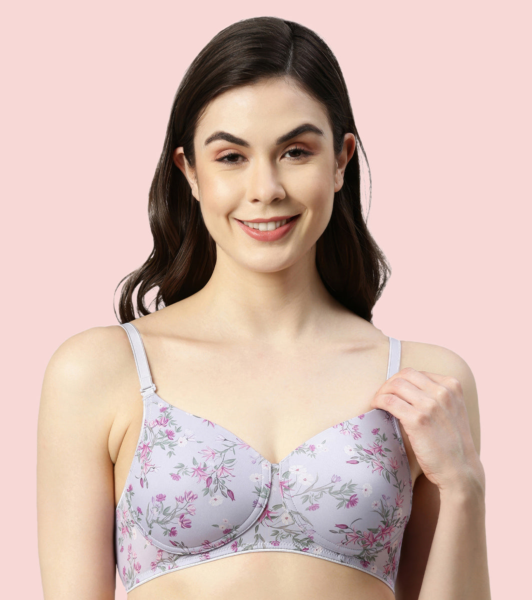 Enamor Innovations  Ecolite, Smoother Perfect Lift Women's T-Shirt Bra - Padded, Wirefree, High Coverage  - F165 (Dainty Petal Print)