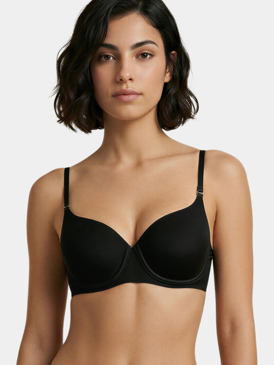 Enamor Innovations Ecolite, Smoother Perfect Lift Women's T-Shirt Bra - Crush Proof Cups, Padded, Wired, High Coverage - F057 (Black)