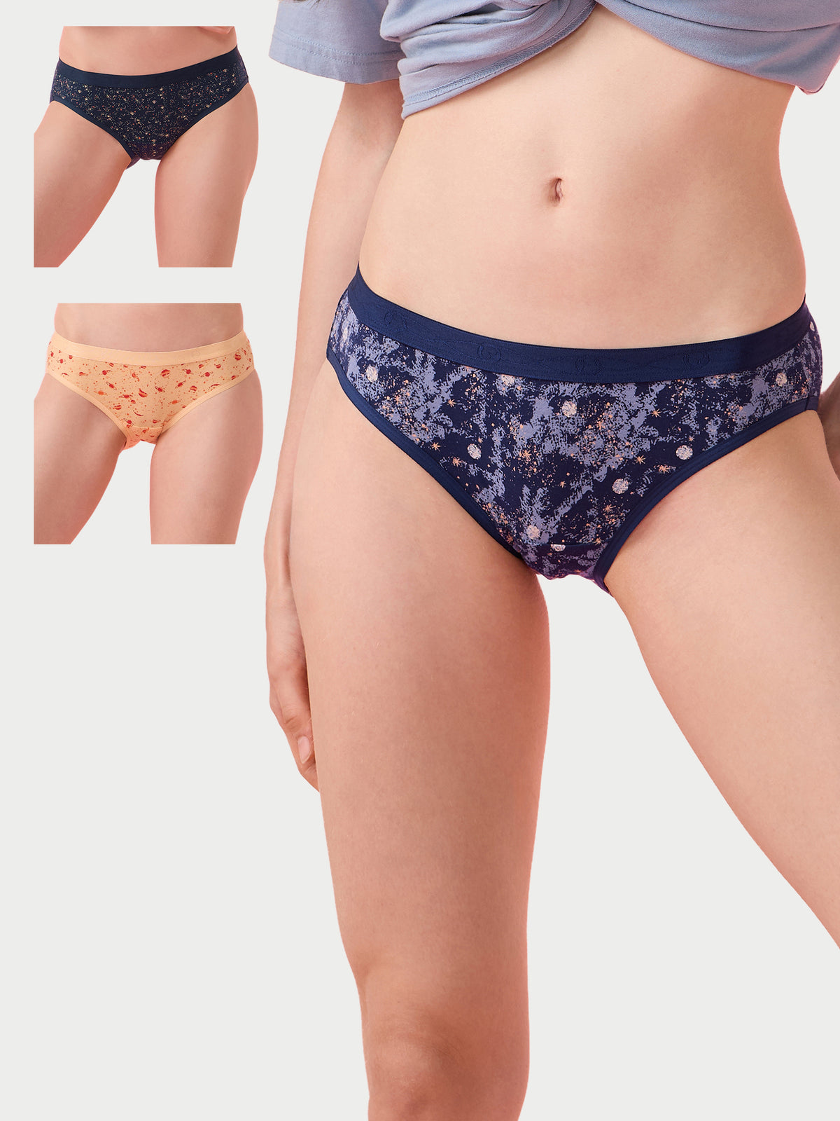 Enamor CB07 Chic Cotton, Naturally Breathable Cotton, All Day Comfort, Low Waist Brief Panty for Women -  Antimicrobial with Stain Release, Soft Outer jacquard Elastic, Regular Coverage -  Pack of 3 (Multicolorprint)