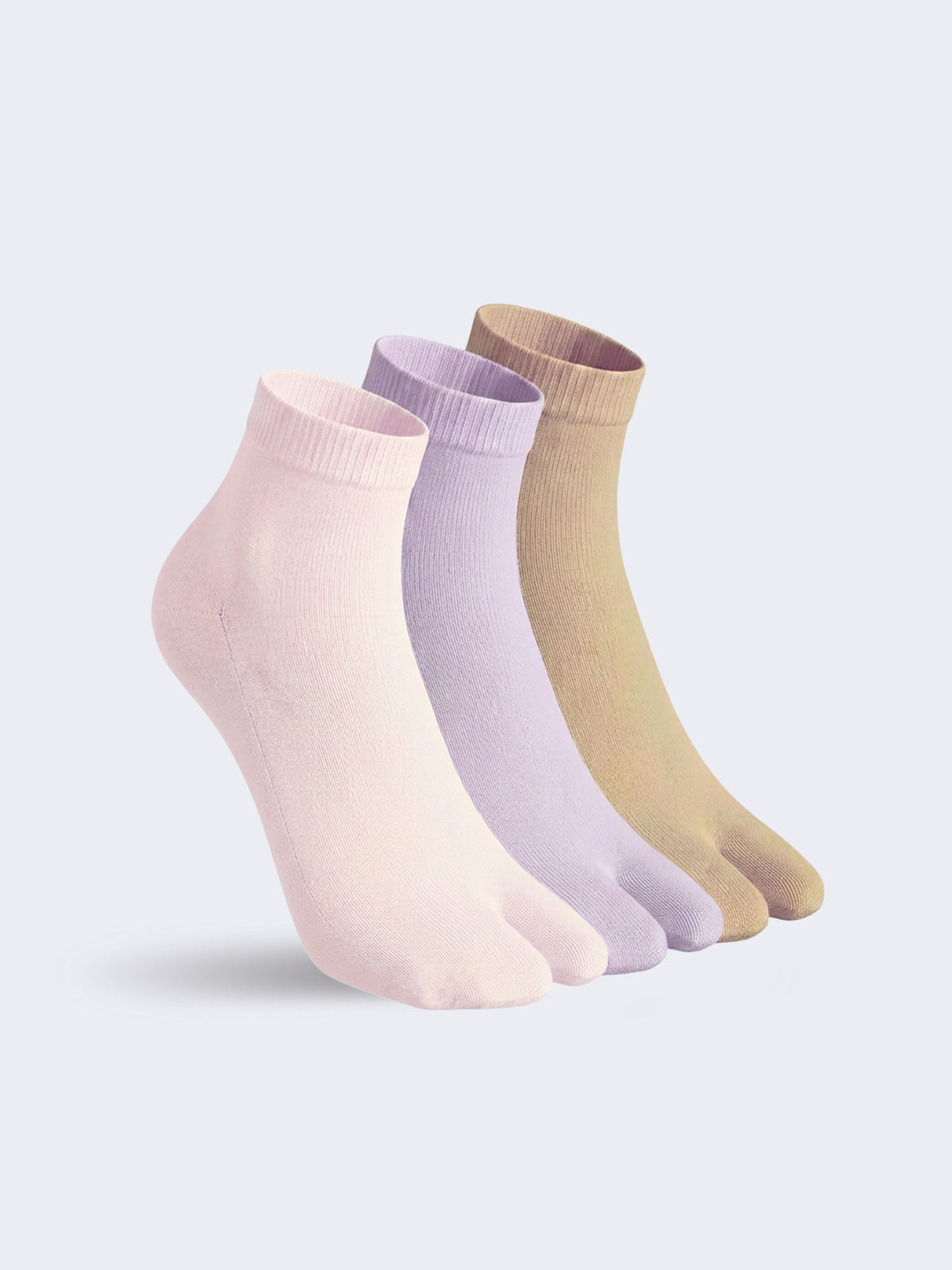Enamor | Pair of 3 | Toe Socks – ES401, Separate Thumb Construct, Breathable Cotton Stretch, Everyday Wear (Crystal Pink/Elderberry/Skin)