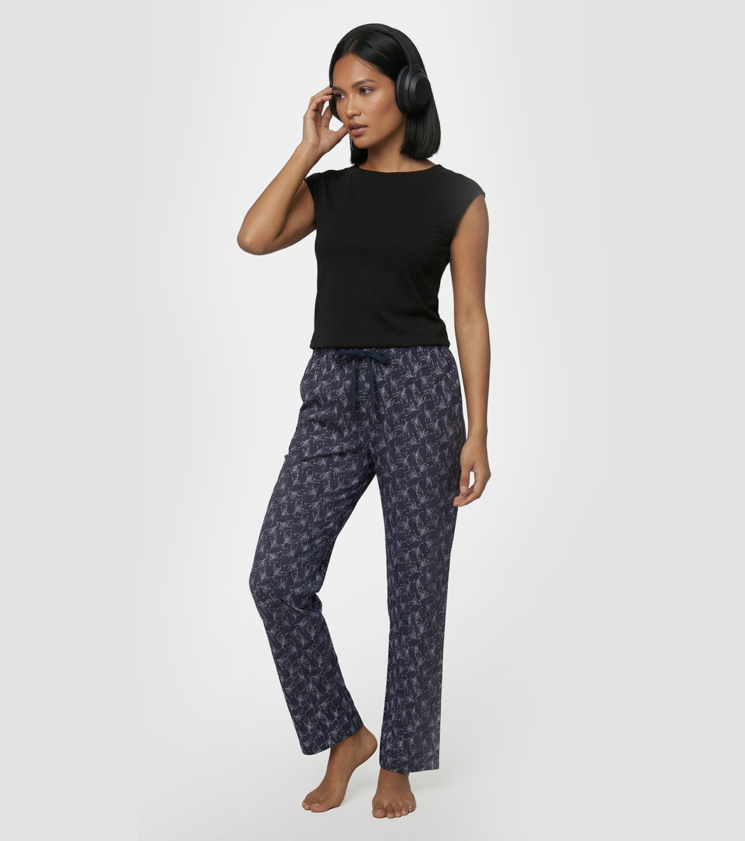 Enamor Mid Rise Full Length Adjustable drawstring Hangout Pant For Women - Relaxed Fit, Combed Cotton - E4A5 (Delicate Floral Print)
