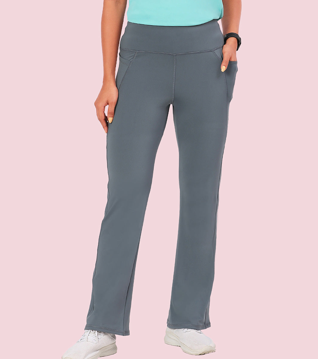 Enamor A402 Boot Cut Quick Dry Relaxed Fit High Waist Workout Leggings - Cloud Grey