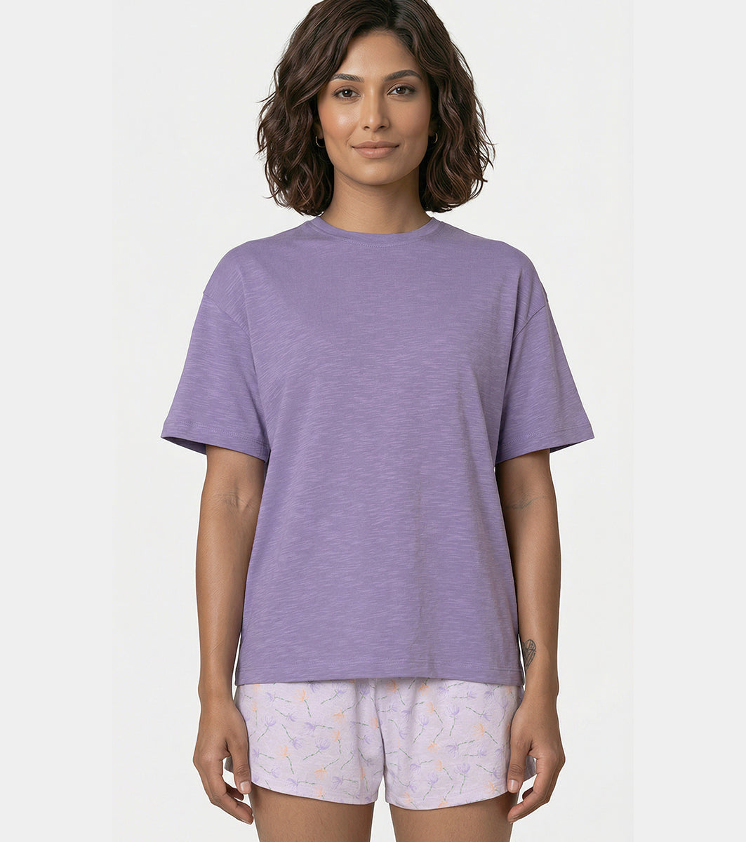 Enamor Oversized Drop Shoulder T-Shirt, 100% Cotton Slub, Oversized Fit - E312 (Purple Haze)