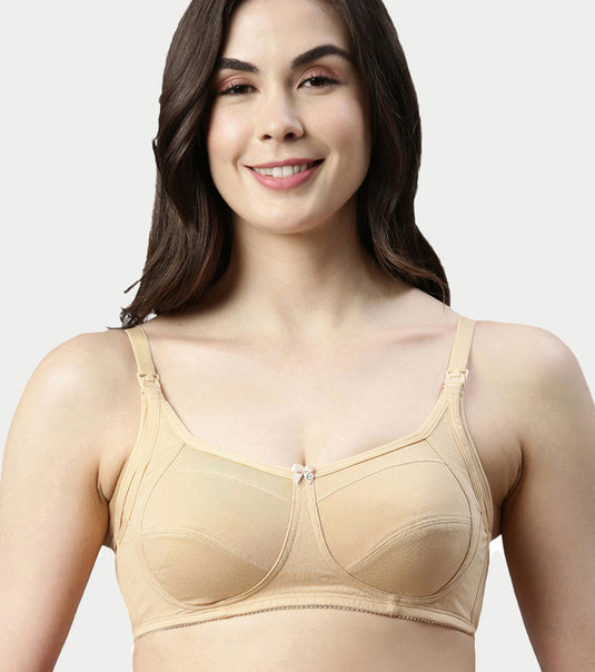 Enamor Innovations Eco-Melange Cotton, Women's Nursing Bra -  Sectioned Lift and Support, Non Padded, Wirefree, High Coverage - MT02 (Skin)