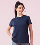 Enamor Pull on Short Sleeve Crew Neck Regular Length Cotton Comfort T-Shirt For Women - Relaxed Fit - E311 (Navy)