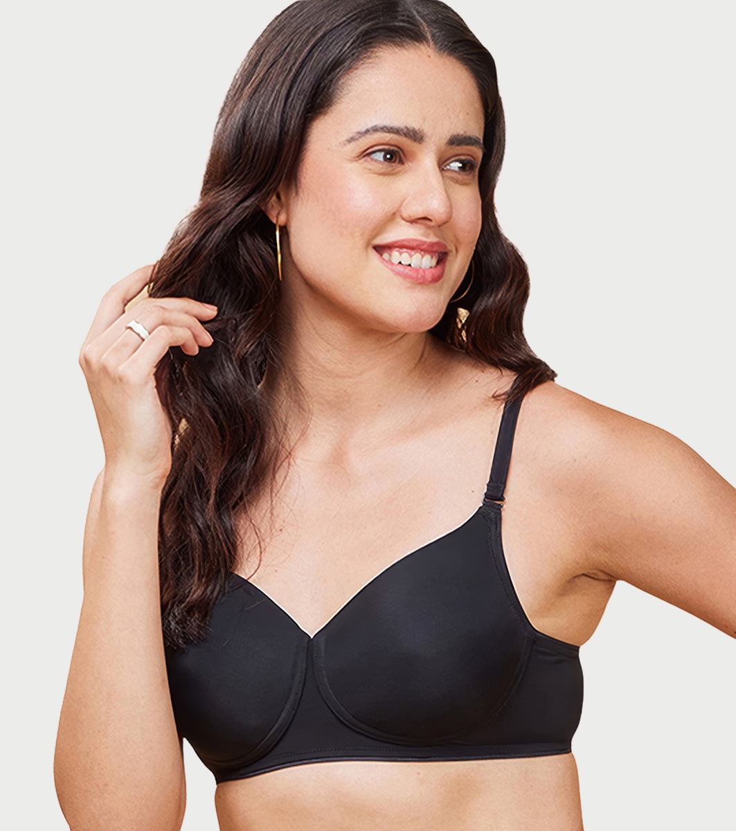 Enamor Innovations Ecolite, Smoother Perfect Lift Women's T-Shirt Bra - Padded, Wirefree, High Coverage  - F165 (Black)