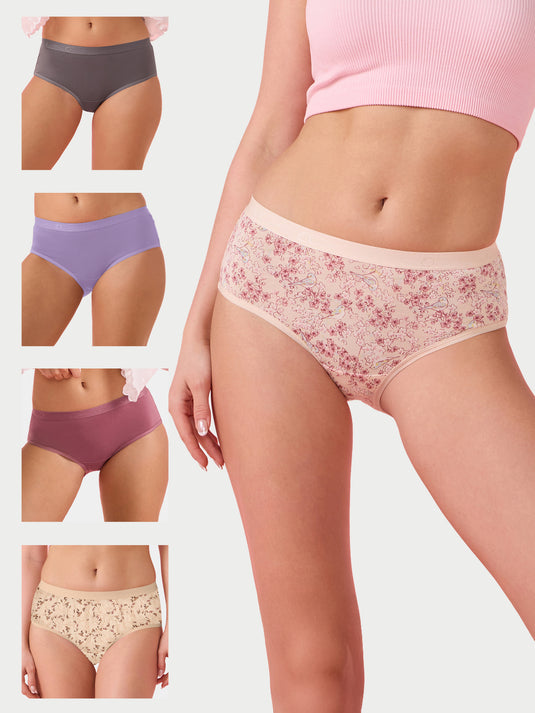 Enamor CH07 Chic Cotton, Naturally Breathable Cotton, All Day Comfort, Mid Waist Brief Panty for Women -  Antimicrobial with Stain Release, Soft Outer jacquard Elastic, Full Coverage -  Pack of 5 (Multicolors)