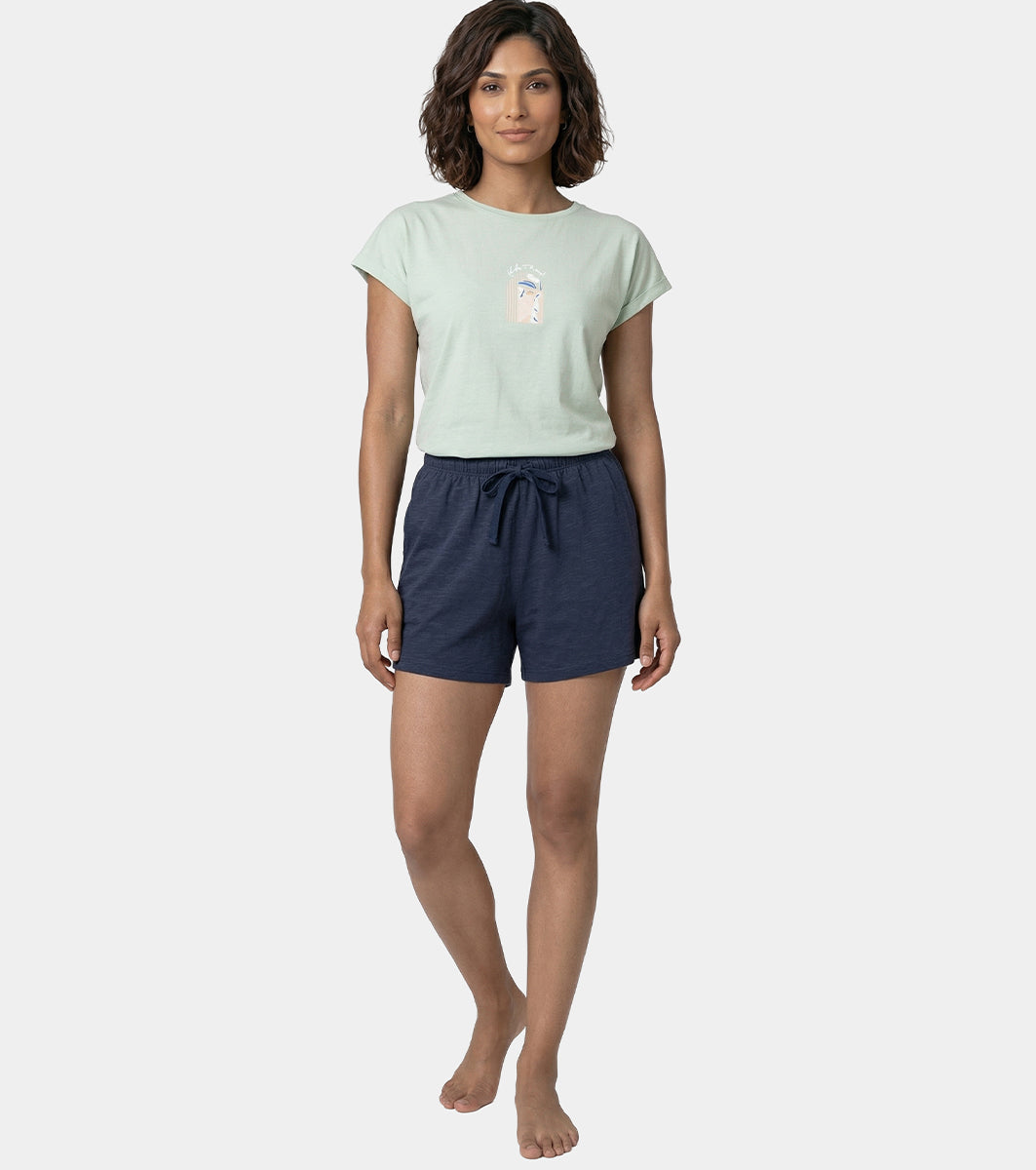 Enamor Drawstring Mid Thigh Length Mid Rise Basic Shorts - Relaxed Fit, Super Soft Cotton - E062 (Navy)