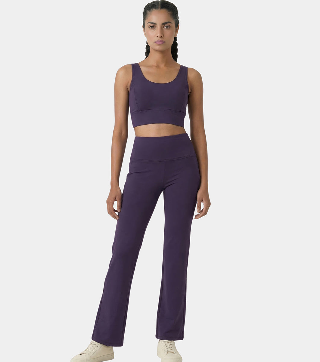 Enamor Fav Flare Pants – Butter-soft dry-fit, high-rise support & sleek flared style -A407 (Purple Velvet)
