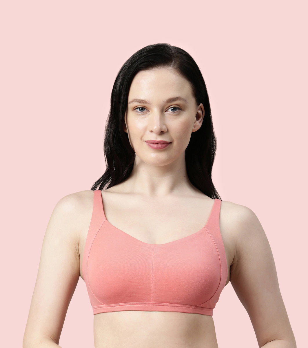 Enamor Innovations Intellifresh Antimicrobial Minimizer Everyday Cotton Bra for Women - Padded, Wirefree, Full Coverage - A058 (Peach Blossom)