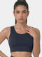 Enamor Wide Straps Seamed T-back Basic Workout Sports Bra - Quick Dry, Antimicrobial, Removable Padding, Non-Wired, Full Coverage - A202 (Navy)
